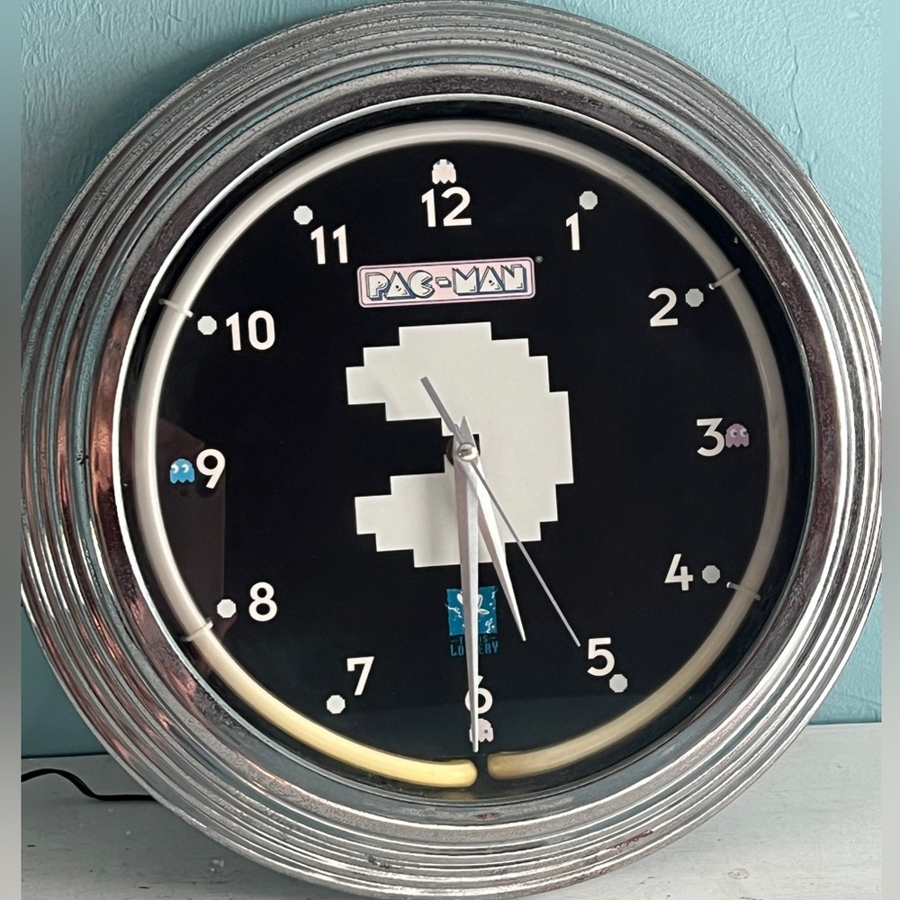 Pac-Man Black and Silver Wall Clock